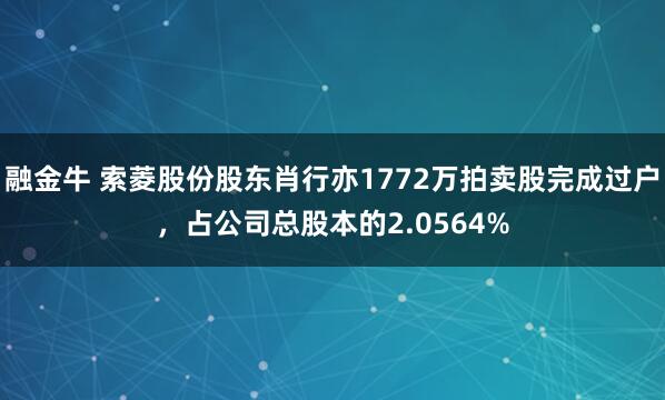 融金牛 索菱股份股东肖行亦1772万拍卖股完成过户，占公司总股本的2.0564%